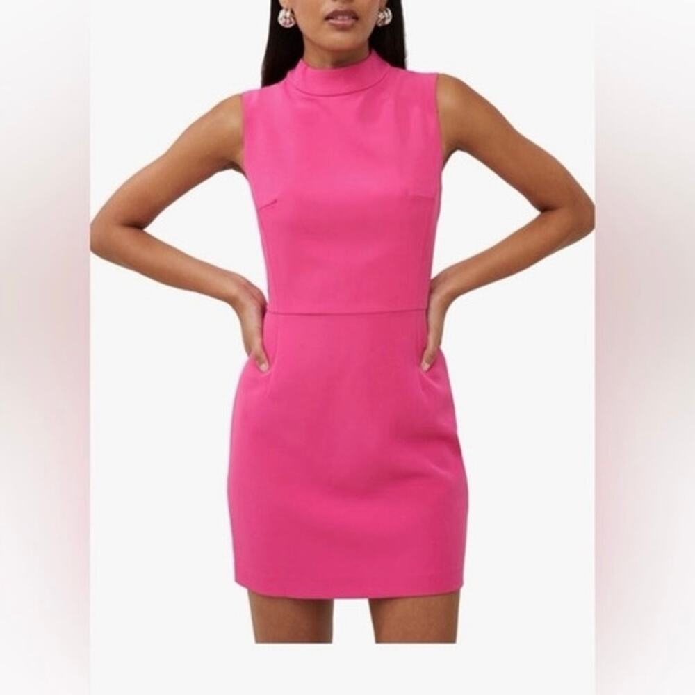 French Connection echo crepe mock neck minidress hot pink 2 NEW